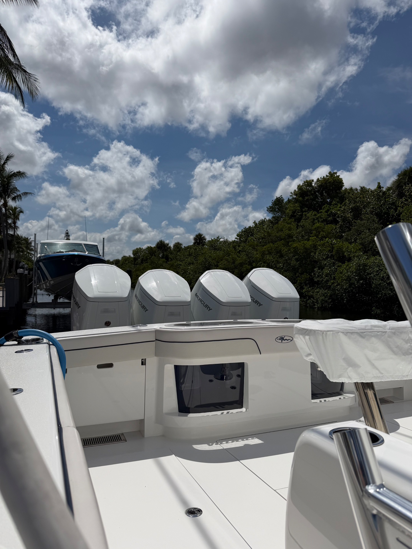 Quad Mercury outboards polished